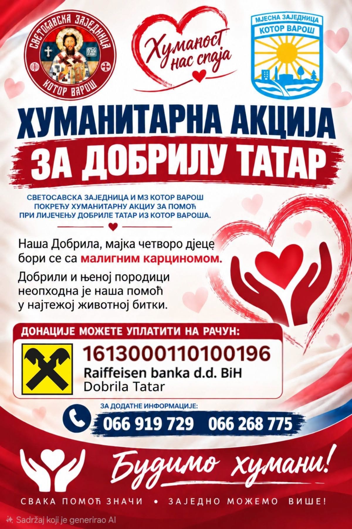 Humanitarna akcija za Dobrilu Tatar: podaci za uplatu i kontakt telefoni